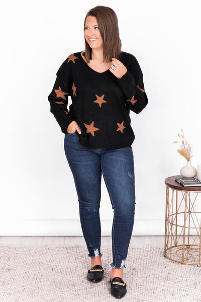 Starlight Love Black/Camel Star Print Sweater