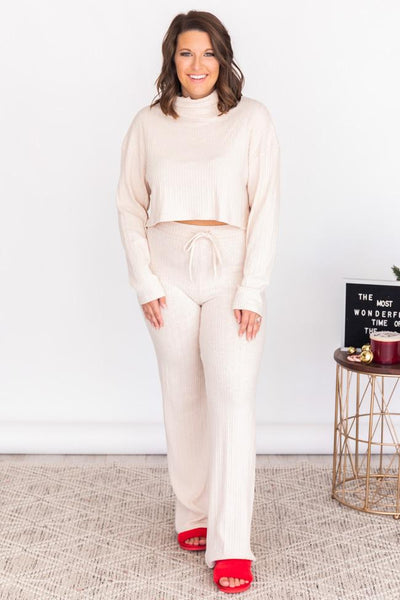 Late Goodbye Beige Ribbed Lounge Pants PRE-ORDER