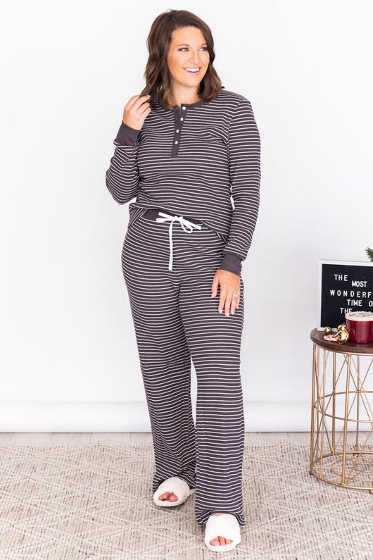 Sleepless Night Charcoal Ribbed Striped Lounge Pants