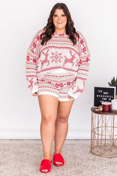 Subtle Statement Red Fair Isle Sweater Lounge Shorts