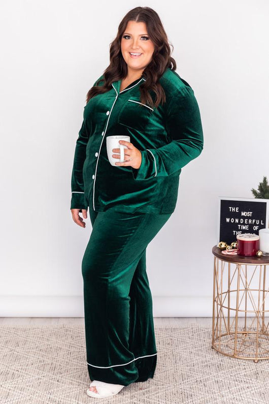 Asking Again Green Velvet Lounge Pants