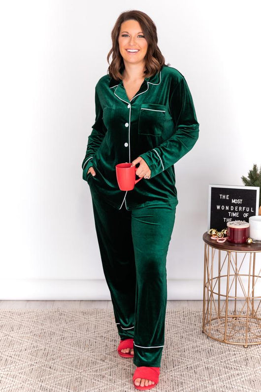 Asking Again Green Velvet Lounge Pants