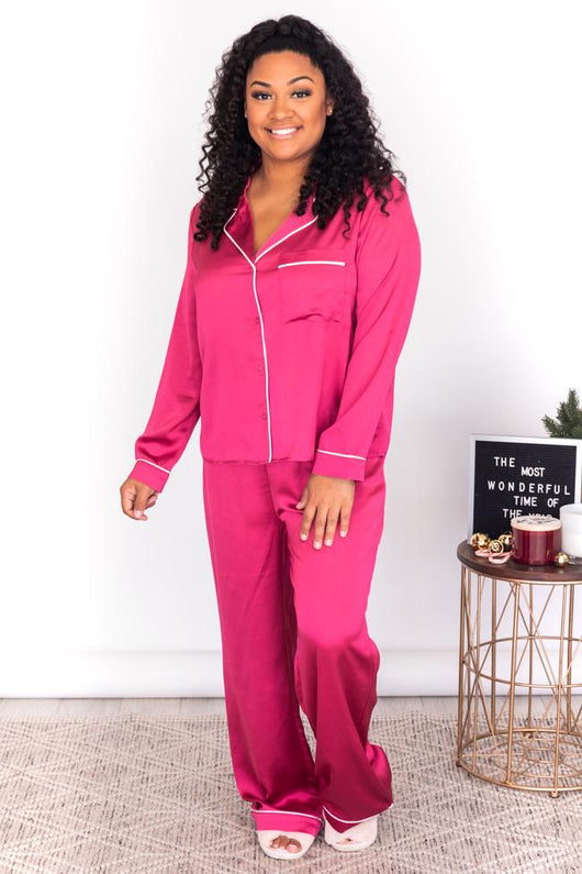 Short Story Berry Satin Lounge Pants