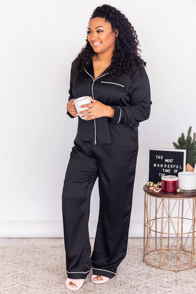 Short Story Black Satin Lounge Pants