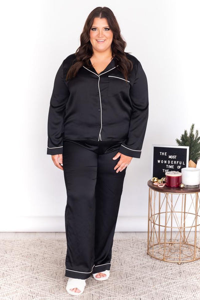 Short Story Black Satin Lounge Pants