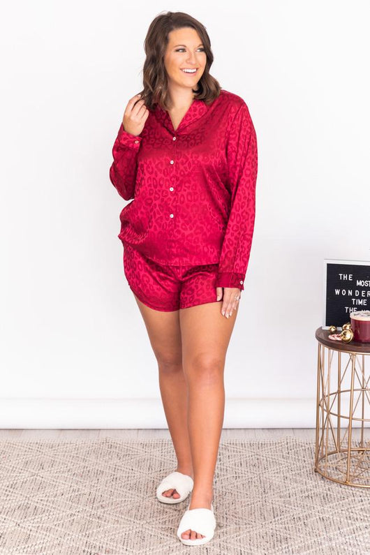 Into The Dark Red Satin Animal Print Lounge Top