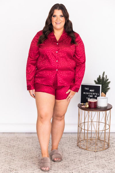 Into The Dark Red Satin Animal Print Lounge Top