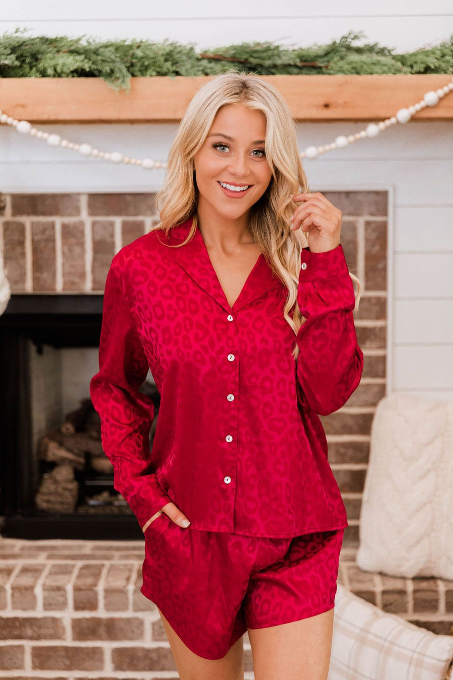 Into The Dark Red Satin Animal Print Lounge Top