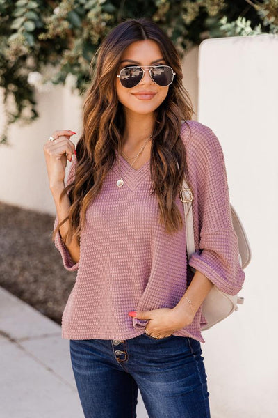From Out Of Town Waffle Knit Mauve Pullover