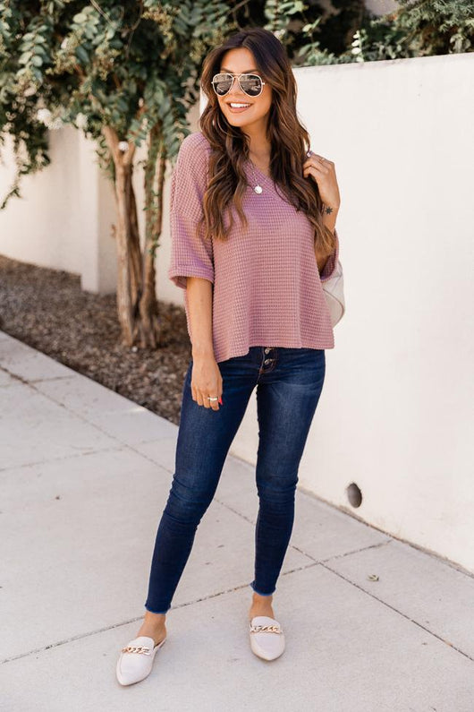 From Out Of Town Waffle Knit Mauve Pullover