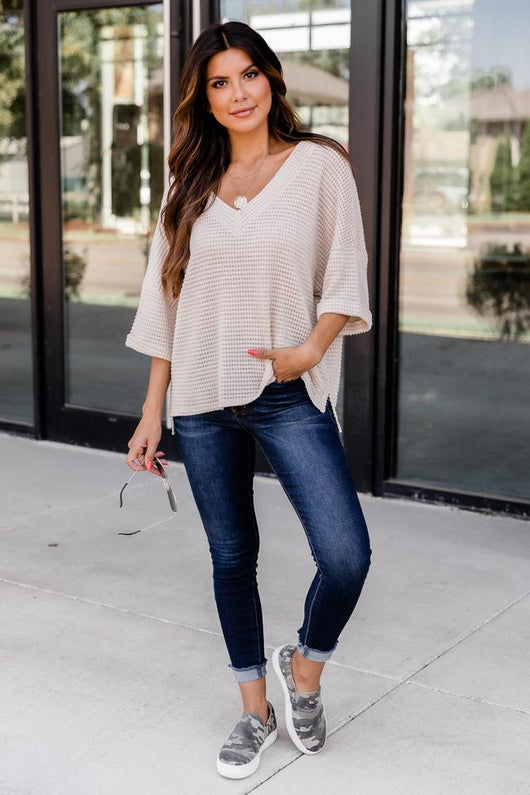 From Out Of Town Waffle Knit Oatmeal Pullover