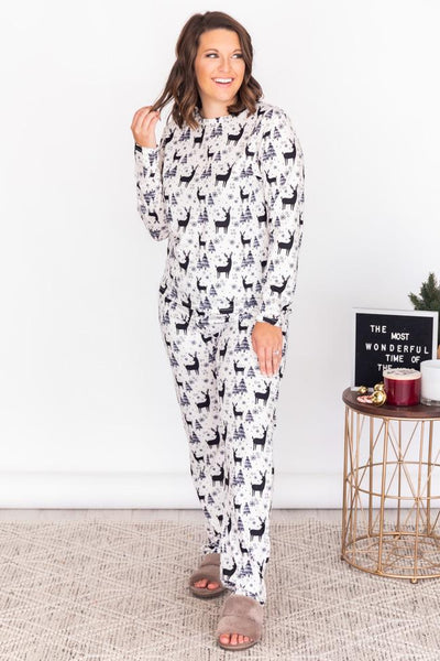 Nighttime Story Ivory Reindeer Pajama Pants