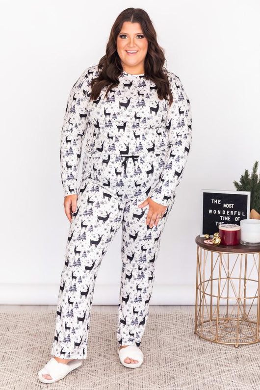 Nighttime Story Ivory Reindeer Pajama Top