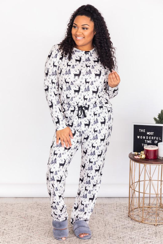 Nighttime Story Ivory Reindeer Pajama Pants