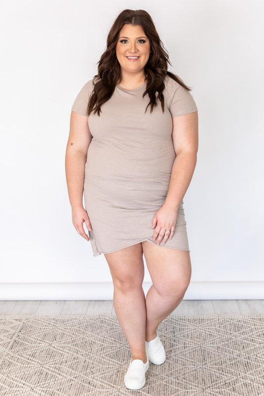 Give Me A Little Time Taupe Dress