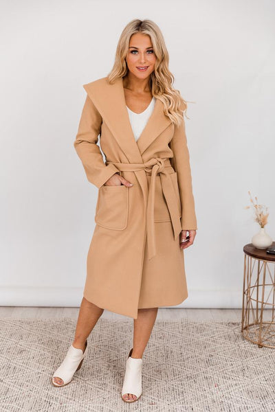 CAITLIN COVINGTON X PINK LILY The Kennedy Camel Belted Coat