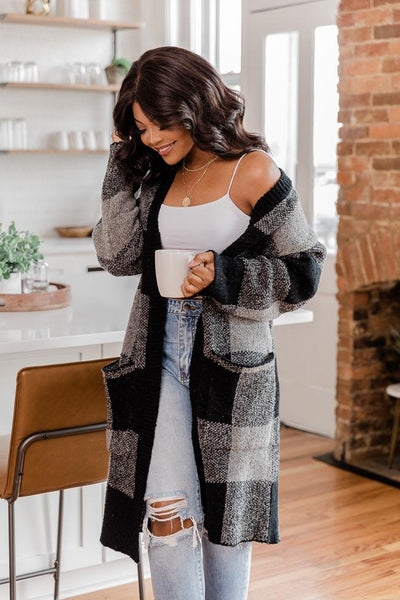 Bring It Right Back Black Buffalo Plaid Cardigan