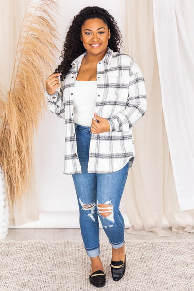Greatness With Time Ivory Plaid Flannel Shacket