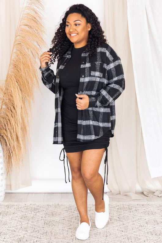 Greatness With Time Black Plaid Flannel Shacket