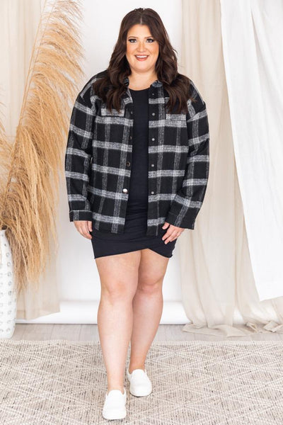 Greatness With Time Black Plaid Flannel Shacket