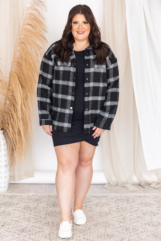 Greatness With Time Black Plaid Flannel Shacket