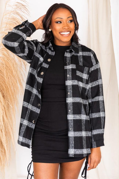 Greatness With Time Black Plaid Flannel Shacket