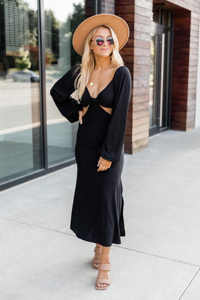 Telling A Story Black Long Sleeve Cutout Dress