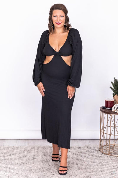 Telling A Story Black Long Sleeve Cutout Dress