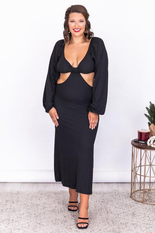 Telling A Story Black Long Sleeve Cutout Dress