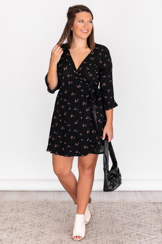 Renew This Love Floral Black Wrap Mini Dress