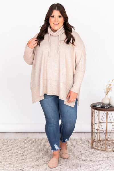 Obvious Reason Taupe Turtleneck Oversized Pullover