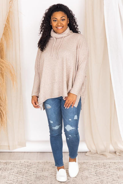 Obvious Reason Taupe Turtleneck Oversized Pullover