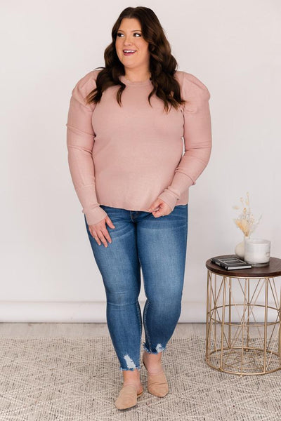 Kissing You Pink Fitted Puff Sleeve Sweater