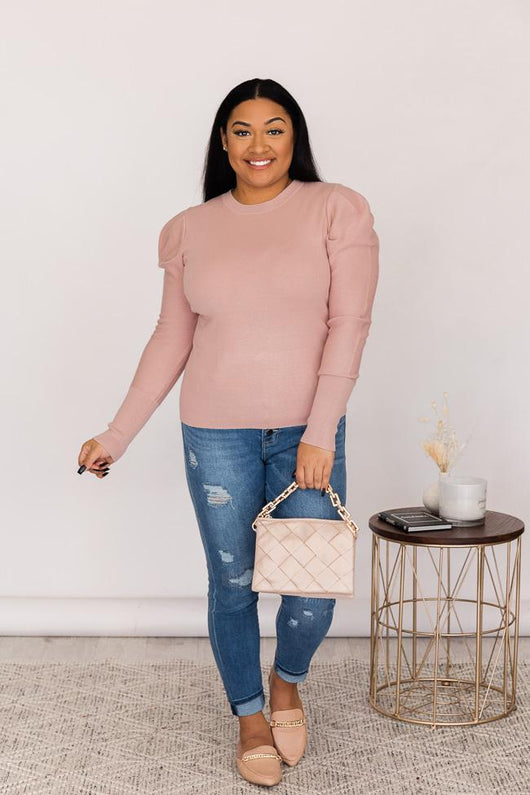Kissing You Pink Fitted Puff Sleeve Sweater