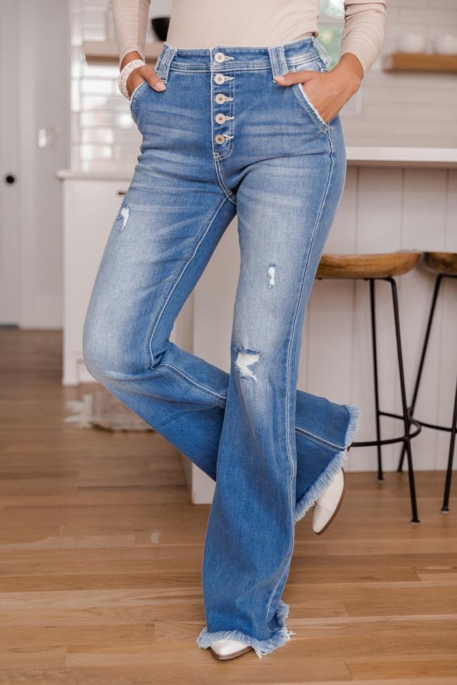 Kelly Distressed Flare Medium Wash Jeans