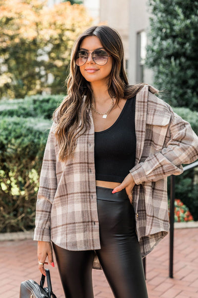 Walk This Direction Mocha Plaid Shacket