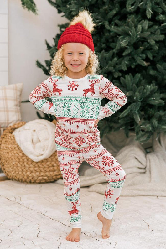 Snowy Wonderland Kid's Ivory/Green Fair Isle Pajama Set