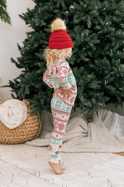 Snowy Wonderland Kid's Ivory/Green Fair Isle Pajama Set