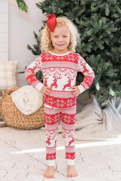 Frosty Nights Kid's Ivory/Red Fair Isle Pajama Set