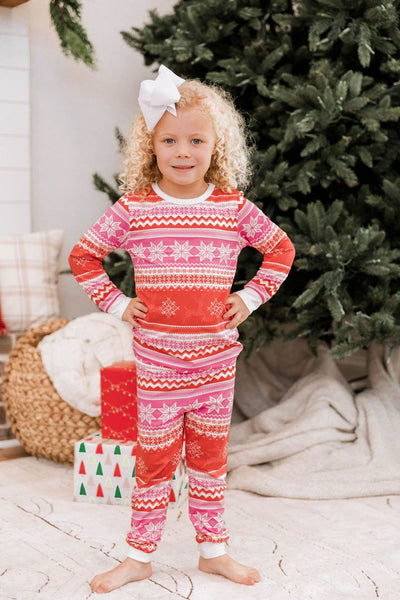 Light Up Your World Kid's Pink/Red Fair Isle Pajama Set