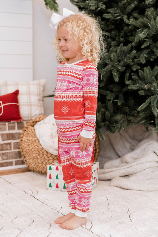 Light Up Your World Kid's Pink/Red Fair Isle Pajama Set