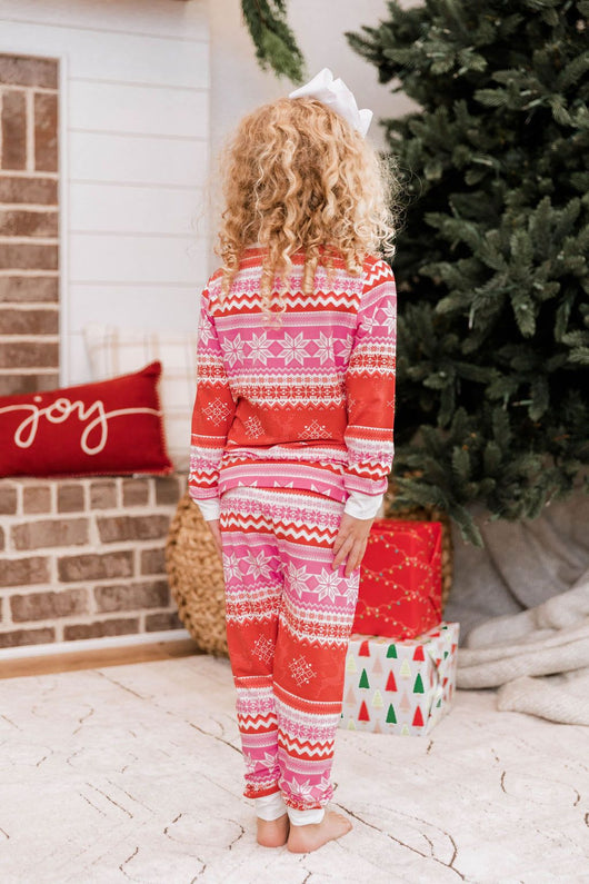 Light Up Your World Kid's Pink/Red Fair Isle Pajama Set