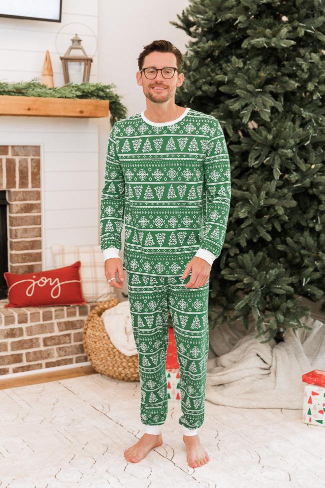 Right Timing Men's Green Tree Print Pajama Pants