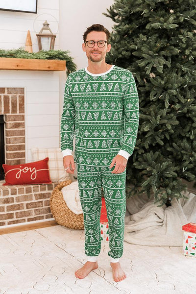 Right Timing Men's Green Tree Print Pajama Pants