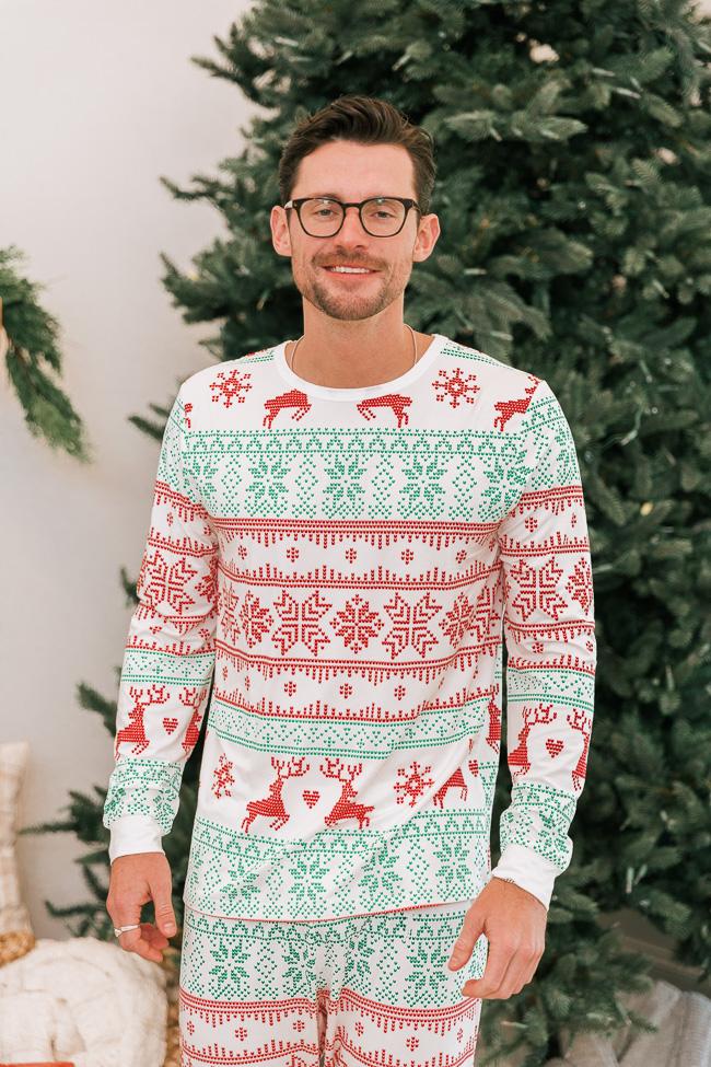 Snowy Wonderland Men's Ivory/Green Fair Isle Pajama Top