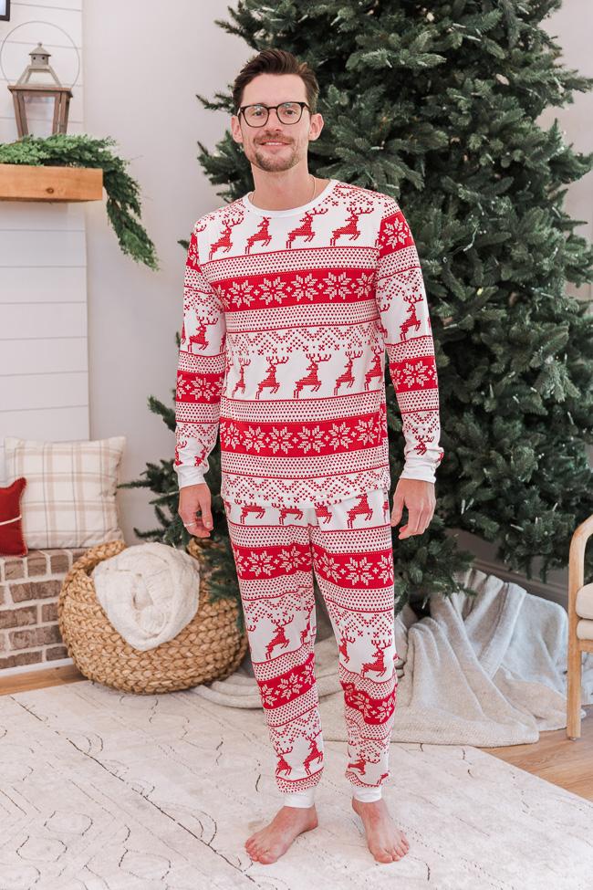 Frosty Nights Men's Ivory/Red Fair Isle Pajama Bottoms
