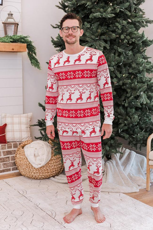 Frosty Nights Men's Ivory/Red Fair Isle Pajama Bottoms