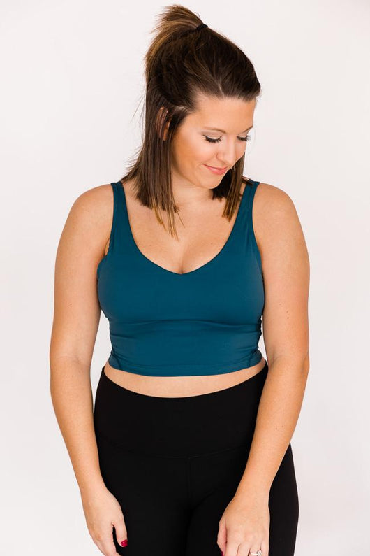 Exceed My Expectations Teal V-Neck Cropped Bra Top