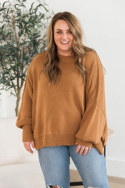 DARYL-ANN DENNER X PINK LILY Danielle Camel Oversized Crew Neck Sweater