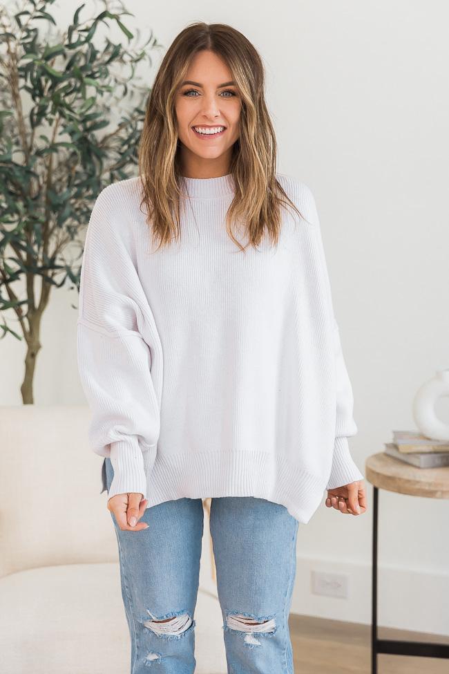 DARYL-ANN DENNER X PINK LILY Danielle White Oversized Crew Neck Sweater